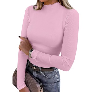 image:imageANRABESS Long Sleeve Shirts for Women Mock Neck TopsBright Pink