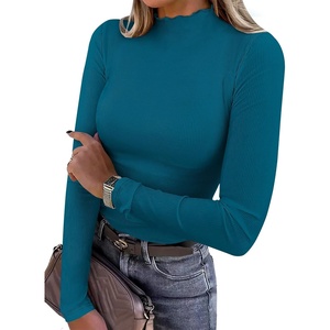 image:imageANRABESS Long Sleeve Shirts for Women Mock Neck TopsLake Blue