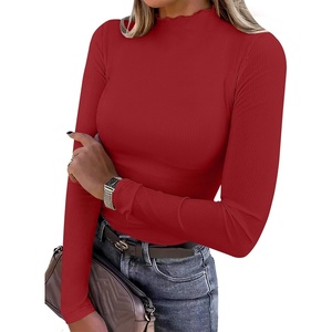 image:imageANRABESS Long Sleeve Shirts for Women Mock Neck TopsRed