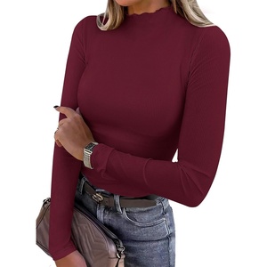 image:imageANRABESS Long Sleeve Shirts for Women Mock Neck TopsWine Red