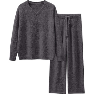 image:imageANRABESS Lounge Sets for Women 2 Piece Fuzzy Pajama SetDeep Grey