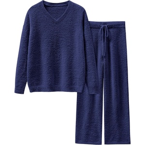 image:imageANRABESS Lounge Sets for Women 2 Piece Fuzzy Pajama SetNavy Blue