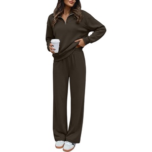 image:imageANRABESS Sweatsuit for Women 2 Piece Outfits Half Zip Lounge SetCoffee