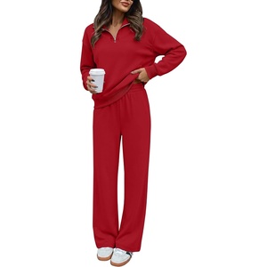 image:imageANRABESS Sweatsuit for Women 2 Piece Outfits Half Zip Lounge SetRed