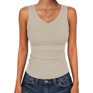 image:imageANRABESS Tank Tops for Women V Neck Summer Sleeveless Ribbed KnitAlmond