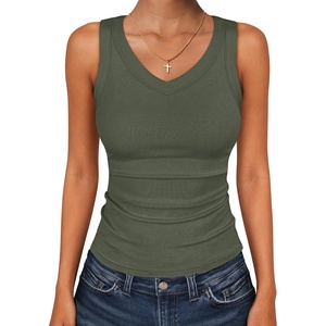 image:imageANRABESS Tank Tops for Women V Neck Summer Sleeveless Ribbed KnitArmy Green