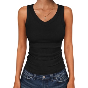 image:imageANRABESS Tank Tops for Women V Neck Summer Sleeveless Ribbed KnitBlack