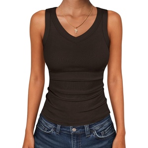 image:imageANRABESS Tank Tops for Women V Neck Summer Sleeveless Ribbed KnitDeep Brown