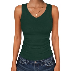 image:imageANRABESS Tank Tops for Women V Neck Summer Sleeveless Ribbed KnitDeep Green