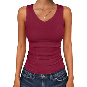 image:imageANRABESS Tank Tops for Women V Neck Summer Sleeveless Ribbed KnitDeep Red