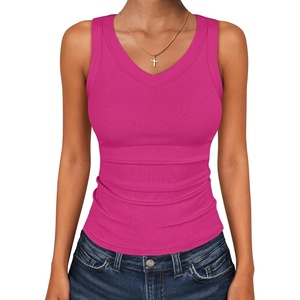 image:imageANRABESS Tank Tops for Women V Neck Summer Sleeveless Ribbed KnitHot Pink
