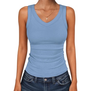 image:imageANRABESS Tank Tops for Women V Neck Summer Sleeveless Ribbed KnitSky Blue