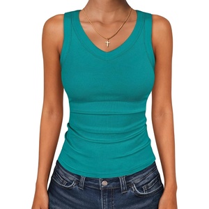 image:imageANRABESS Tank Tops for Women V Neck Summer Sleeveless Ribbed KnitTeal