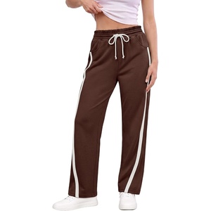 image:imageANRABESS Track Pant for Women Straight Leg Sweatpants Joggers Striped PantsCoffee