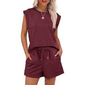 image:imageANRABESS Two Piece Sets for Women 2026 Summer Short Lounge SetBurgundy