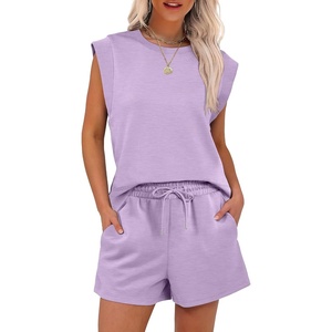 image:imageANRABESS Two Piece Sets for Women 2026 Summer Short Lounge SetLight Purple