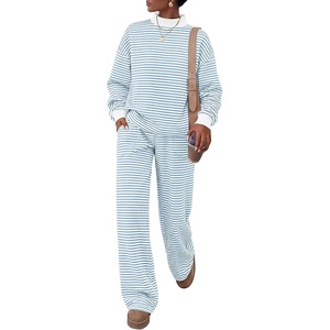 image:imageANRABESS Two Piece Sets for Women Striped Lounge SetBlue White Stripe