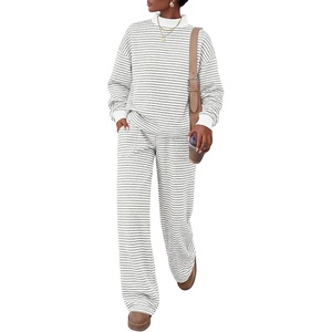 image:imageANRABESS Two Piece Sets for Women Striped Lounge SetGrey White Stripe
