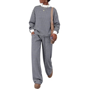 image:imageANRABESS Two Piece Sets for Women Striped Lounge SetNavy Blue White Stripe
