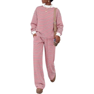image:imageANRABESS Two Piece Sets for Women Striped Lounge SetRed White Stripe