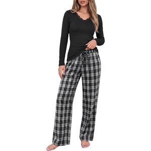 image:imageANRABESS Women 2 Piece Lounge Pajamas Sets 2026 Fall OutfitsBlack Plaid