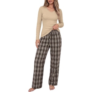image:imageANRABESS Women 2 Piece Lounge Pajamas Sets 2026 Fall OutfitsKhaki Plaid