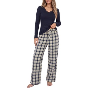 image:imageANRABESS Women 2 Piece Lounge Pajamas Sets 2026 Fall OutfitsNavy Blue Plaid