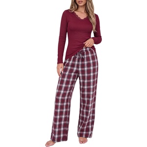 image:imageANRABESS Women 2 Piece Lounge Pajamas Sets 2026 Fall OutfitsWine Plaid
