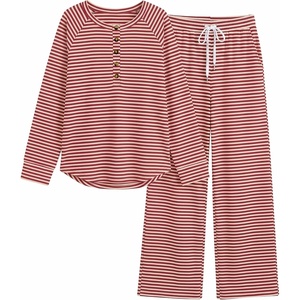 image:imageANRABESS Women 2 Piece Outfits Lightweight Fleece Fall Matching Lounge SetsRed Beige Stripe