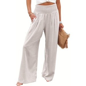 image:imageANRABESS Women Linen Palazzo Wide Leg Pants with PocketsApricot