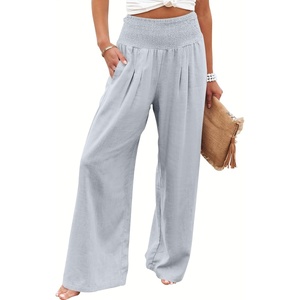image:imageANRABESS Women Linen Palazzo Wide Leg Pants with PocketsLight Blue