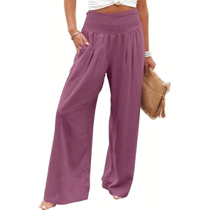 image:imageANRABESS Women Linen Palazzo Wide Leg Pants with PocketsPurple