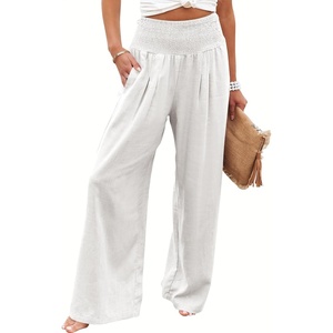 image:imageANRABESS Women Linen Palazzo Wide Leg Pants with PocketsWhite