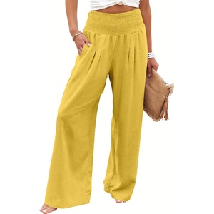 image:imageANRABESS Women Linen Palazzo Wide Leg Pants with PocketsYellow