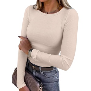 image:imageANRABESS Women Long Sleeve Shirts Ribbed Fitted TopsBeige