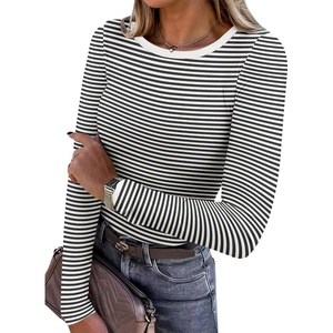 image:imageANRABESS Women Long Sleeve Shirts Ribbed Fitted TopsBlack White