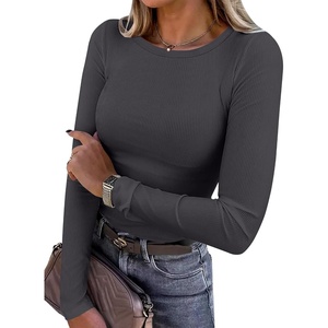 image:imageANRABESS Women Long Sleeve Shirts Ribbed Fitted TopsCharcoal