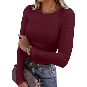 image:imageANRABESS Women Long Sleeve Shirts Ribbed Fitted TopsDeep Red