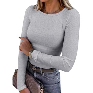 image:imageANRABESS Women Long Sleeve Shirts Ribbed Fitted TopsGrey
