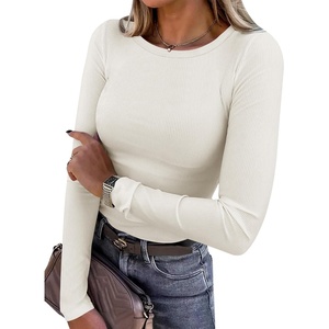 image:imageANRABESS Women Long Sleeve Shirts Ribbed Fitted TopsParchment