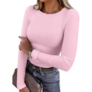 image:imageANRABESS Women Long Sleeve Shirts Ribbed Fitted TopsPink