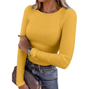 image:imageANRABESS Women Long Sleeve Shirts Ribbed Fitted TopsYellow