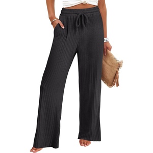 image:imageANRABESS Women Ribbed Knit Wide Leg Lounge Pajama Pants with PocketsBlack