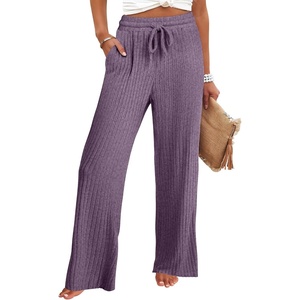 image:imageANRABESS Women Ribbed Knit Wide Leg Lounge Pajama Pants with PocketsPurple
