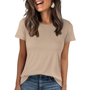 image:imageANRABESS Women Short Sleeve Tops Summer WrinkleFree Basic Tee ShirtsAlmond