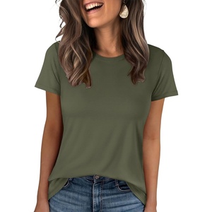 image:imageANRABESS Women Short Sleeve Tops Summer WrinkleFree Basic Tee ShirtsArmy Green