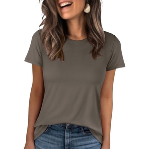 image:imageANRABESS Women Short Sleeve Tops Summer WrinkleFree Basic Tee ShirtsCoffee Grey
