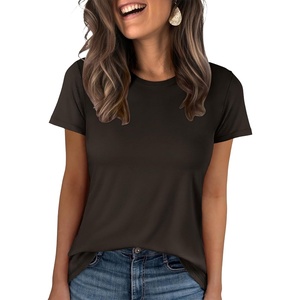 image:imageANRABESS Women Short Sleeve Tops Summer WrinkleFree Basic Tee ShirtsDark Brown