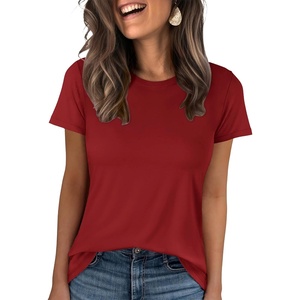 image:imageANRABESS Women Short Sleeve Tops Summer WrinkleFree Basic Tee ShirtsRed