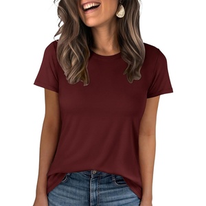 image:imageANRABESS Women Short Sleeve Tops Summer WrinkleFree Basic Tee ShirtsWine Red